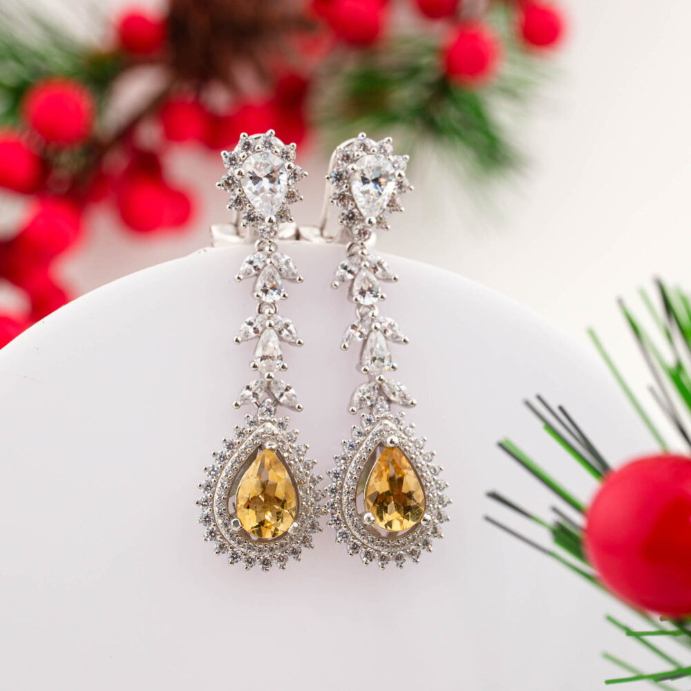 Sitrin Doğal Taş 925 Ayar Gümüş Tasarım Bayan Küpe