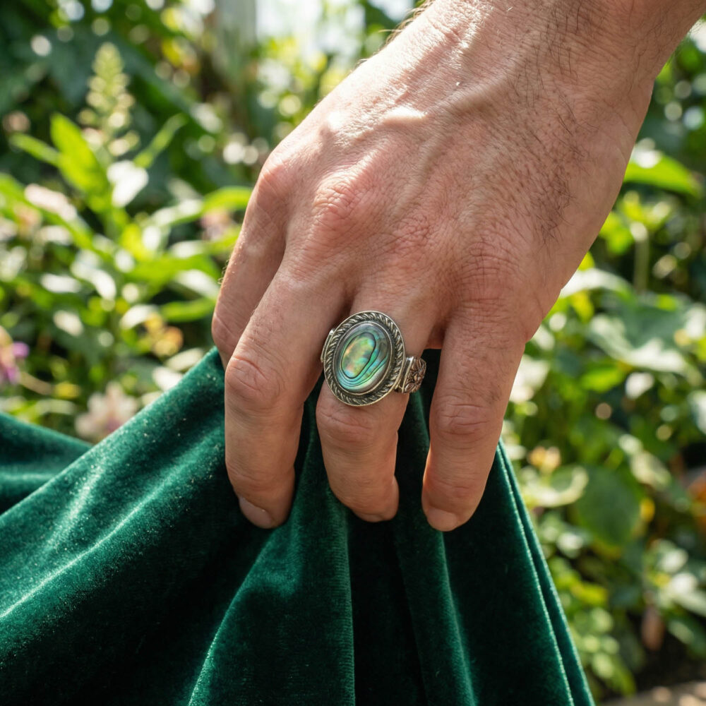 Orijinal Okyanus Sedef Taşı 925 Ayar Gümüş El İşçiliği Uniseks (Kadın/Erkek) Yüzük