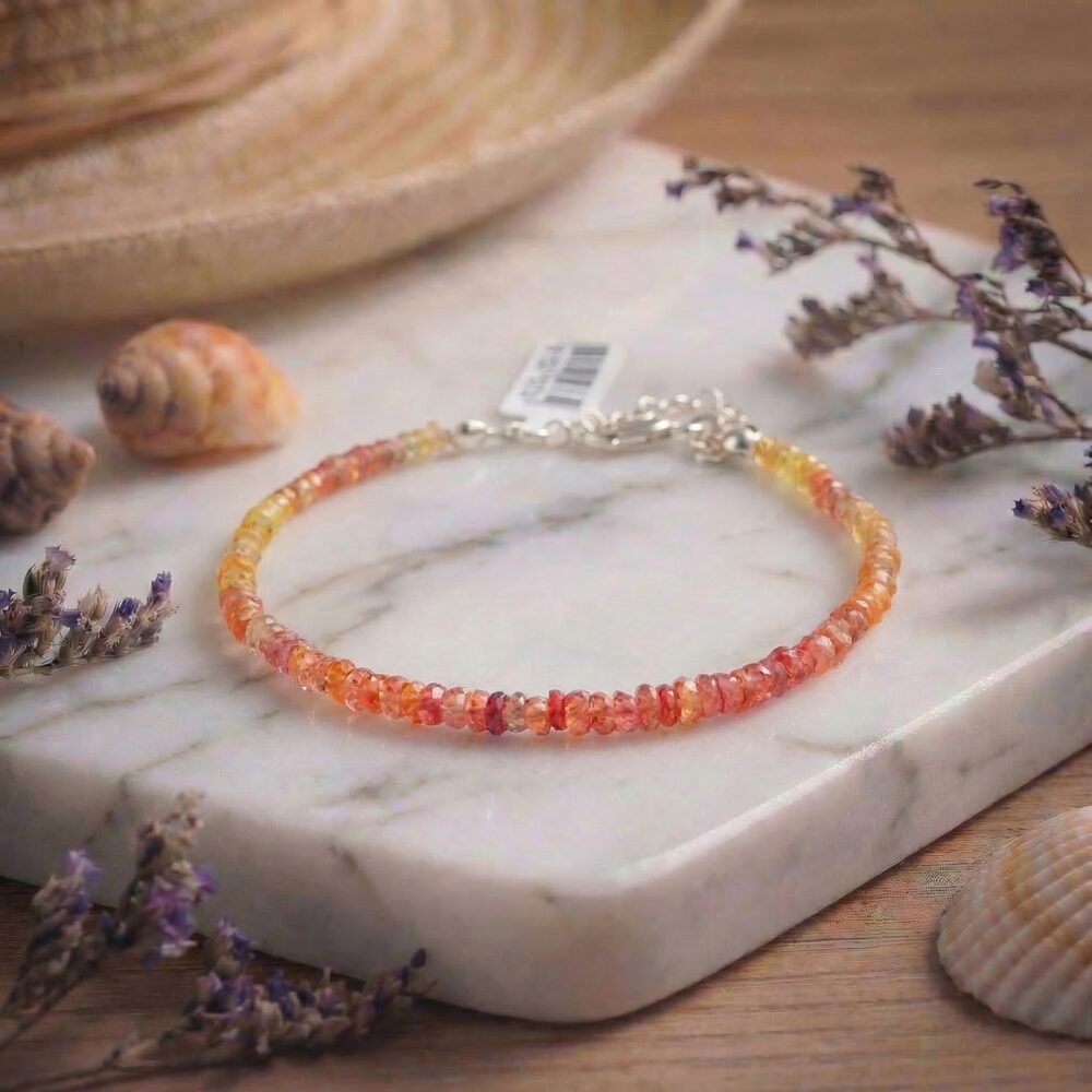 Orijinal Sarı & Kırmızı Safir Doğal Taş Bileklik