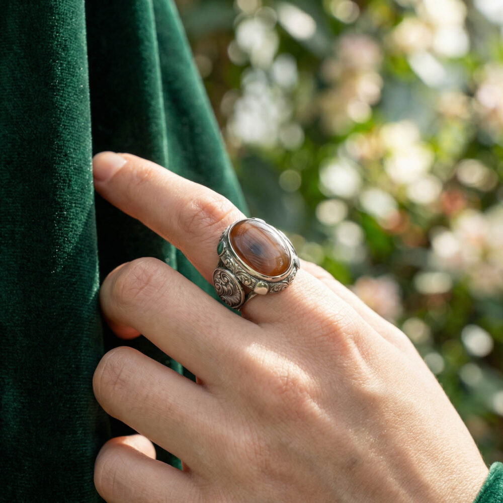 Orijinal Yemen Akik Taşı 925 Ayar Gümüş El İşçiliği Erkek Yüzük