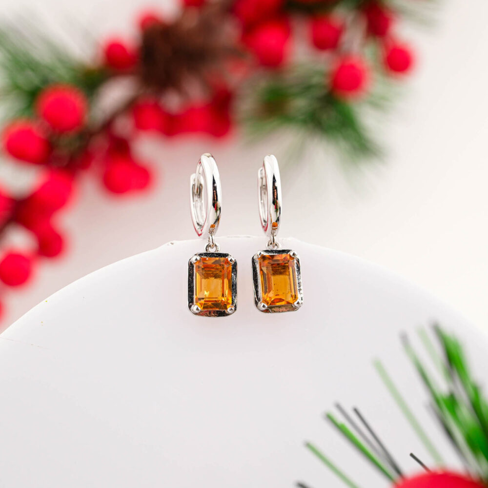 Sitrin Doğal Taş 925 Ayar Gümüş Tasarım Bayan Küpe