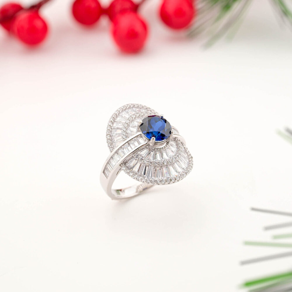 Safir Doğal Taş 925 Ayar Gümüş Tasarım Bayan Yüzük