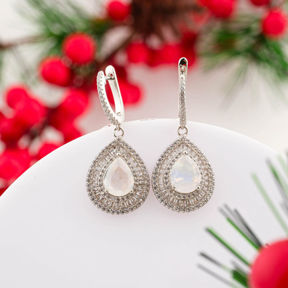 Ay Taşı 925 Ayar Gümüş Tasarım Bayan Küpe