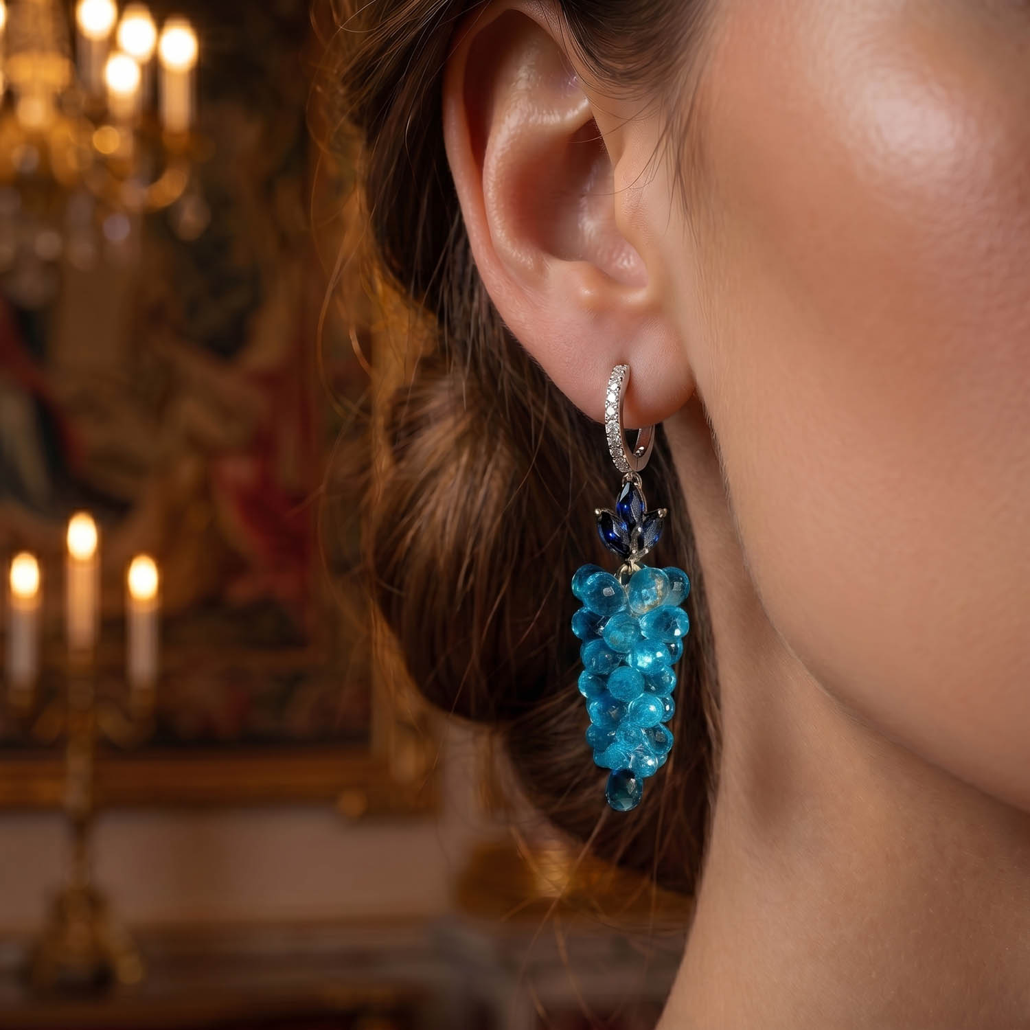 45-ct-salkim-blue-topaz-sapphire-earrings-vip-design 45 karatlık yüksek karatlı salkım mavi topaz taşlı uluslar arası sertifikalı VIP altın küpe tasarımı.