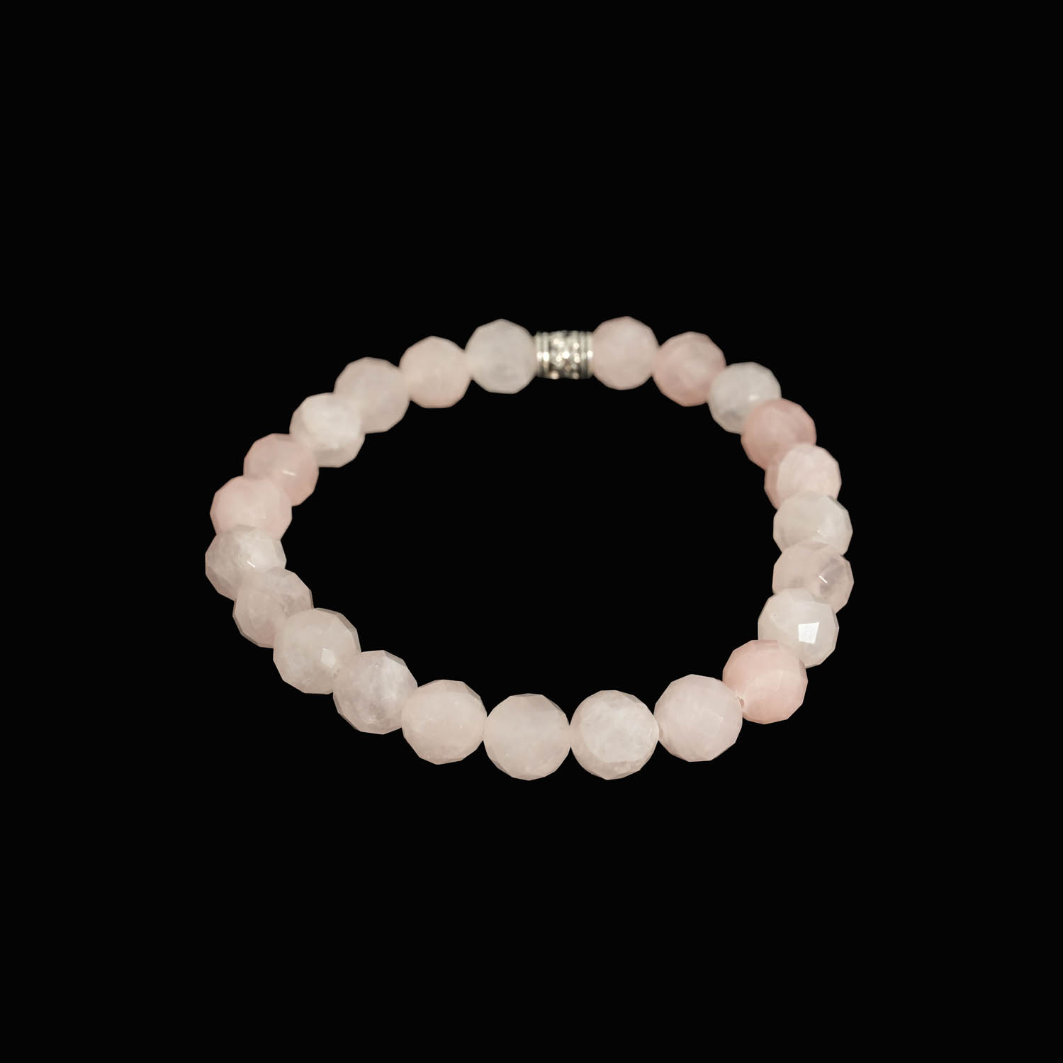 bracelet-pierre-naturelle-quartz-rose-facette-8mm Élégant bracelet en pierre naturelle de quartz rose composé de perles à facettes de 8mm.