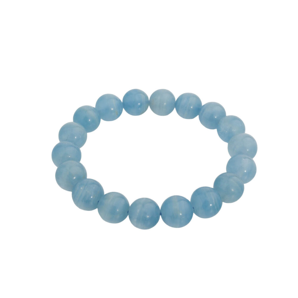 Pulsera de piedra natural de calcita azul original con cuentas grandes de 11-12 mm en color azul pastel.