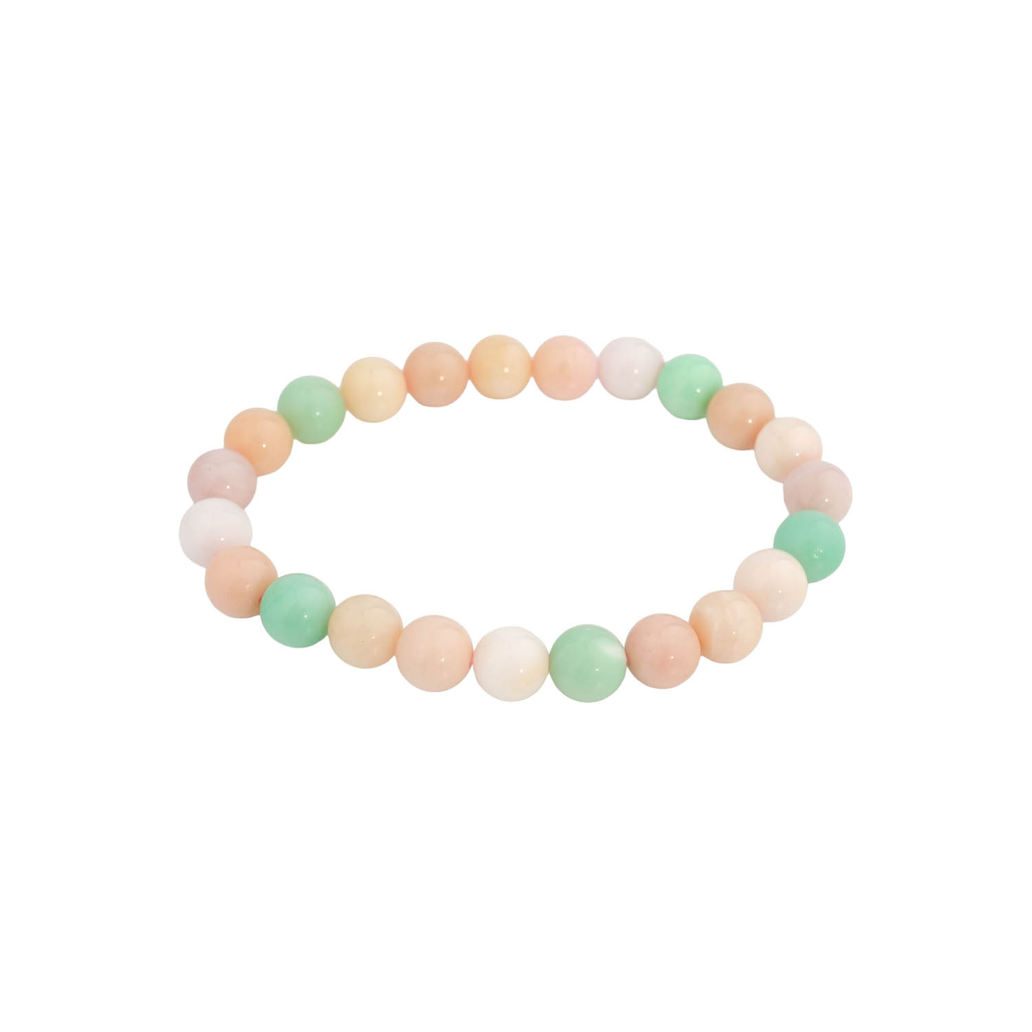 bracelet-pierre-naturelle-chrysoprase-opale-rose-luxe Pulsera flexible de piedra natural hecha de cuentas redondas de crisoprasa verde ve opalo rosa suave de 8-9mm.