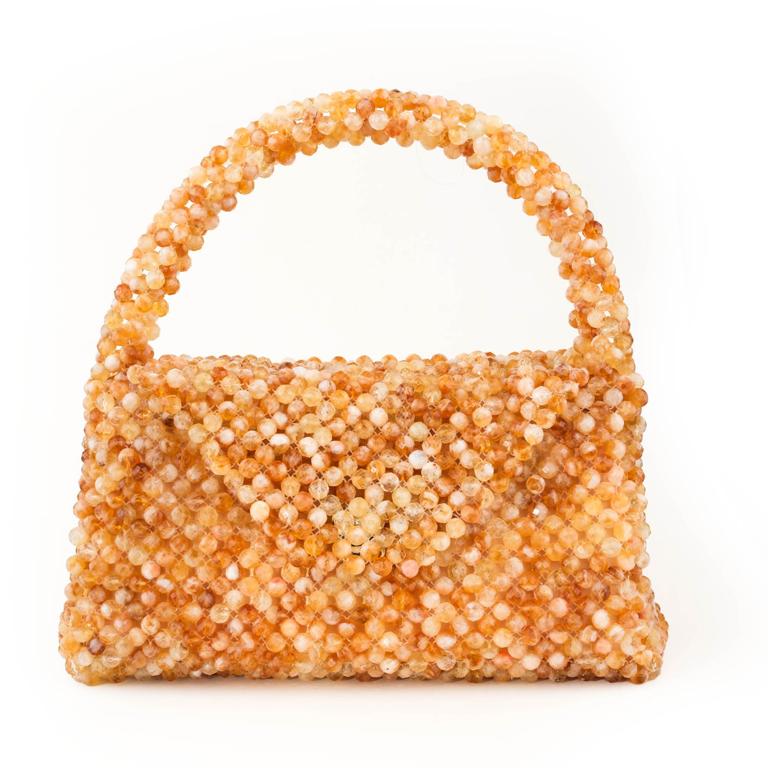 handcrafted-citrine-natural-stone-bag حقيبة فاخرة من الحجر الطبيعي بلون أصفر ذهبي مصنوعة يدوياً باستخدام حوالي 2000 قطعة من أحجار السترين الأصلية بقطع أوجه 8 مم.