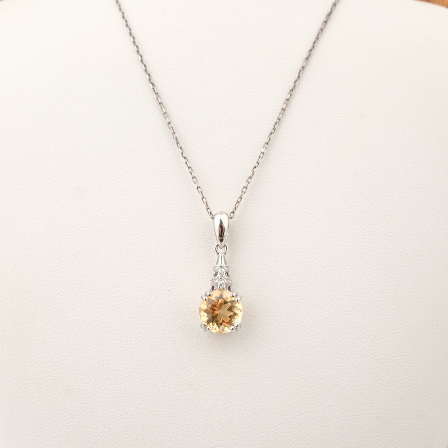 original-citrine-natural-stone-925-silver-designer-necklace Ciondolo di design di lusso realizzato con una pietra di citrino naturale a taglio sfaccettato rotondo incastonata in argento sterling 925.