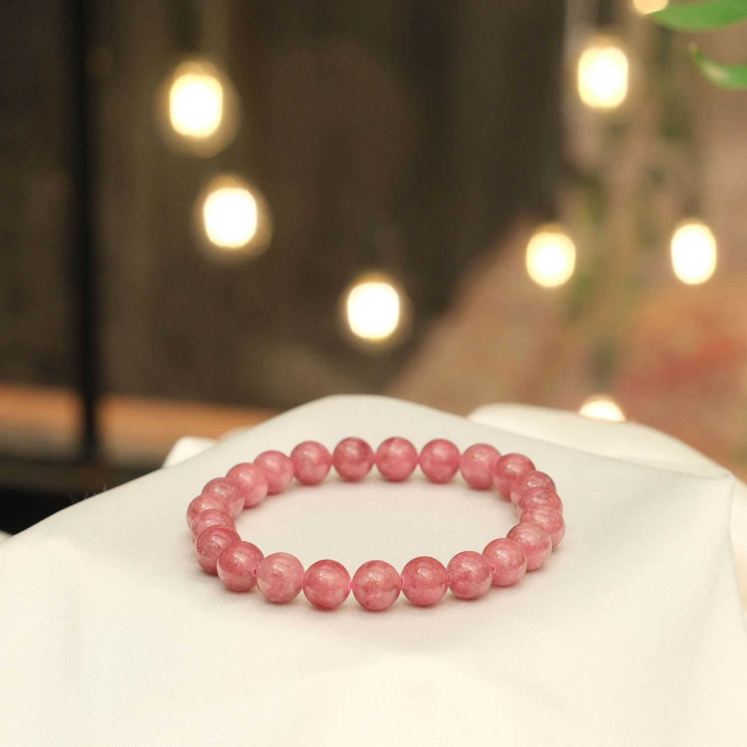 bracciale-pietra-tormalina-rosa-naturale-sfere-elegante Design-Armband aus originalen 8-9mm pembe Turmalin-Natursteinen im glatten Rundperlen-Schliff.