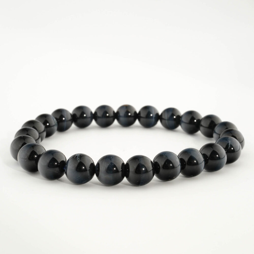 Bracciale di design di lusso da uomo ornato con sfere da 8-9mm di gemma di occhio di tigre blu naturale originale 6A+.