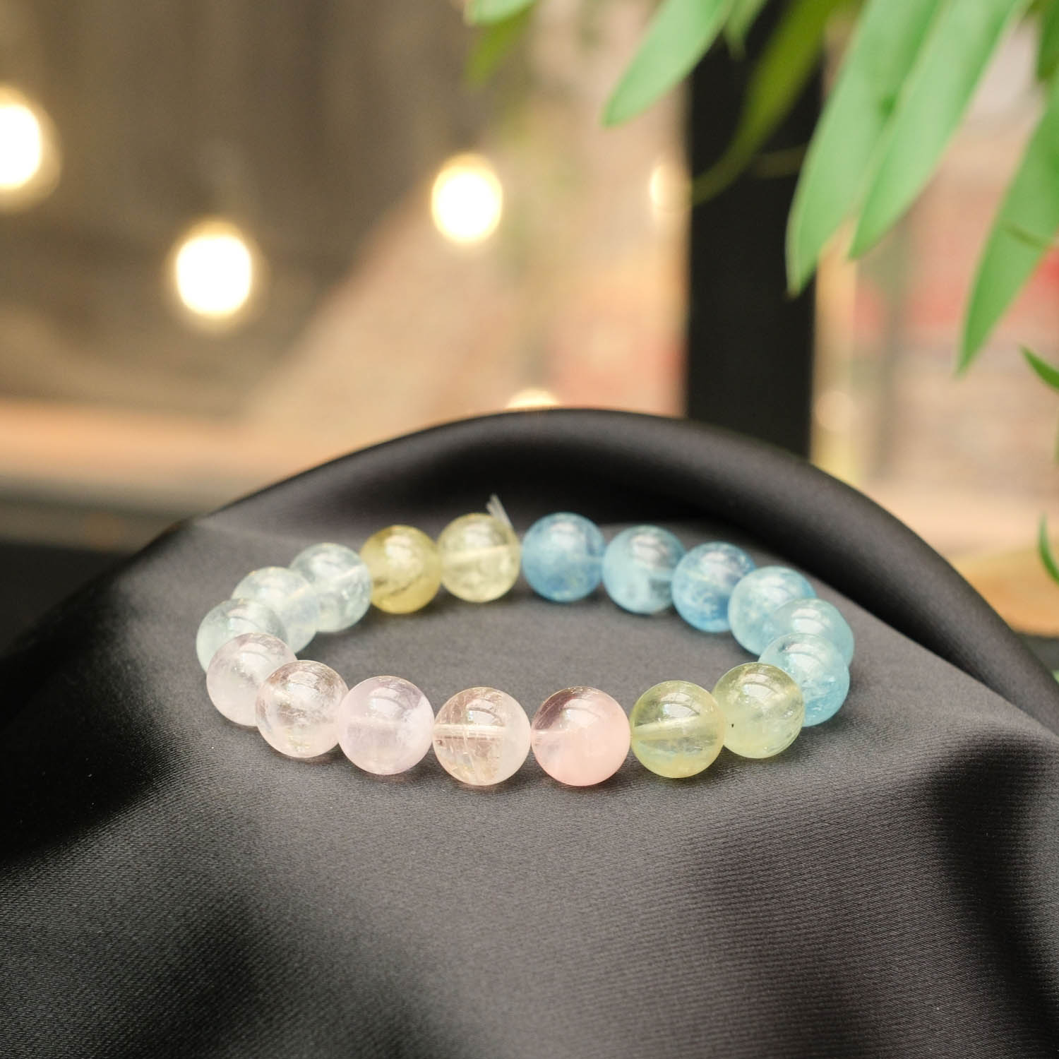 original-7a-grade-11-12mm-morganite-gemstone-bracelet-beads 11-12mm dolgun küre kesim pastel pembe ve mavi tonlarında 7A+ kalite orijinal morganit doğal taş tasarım bileklik modeli.