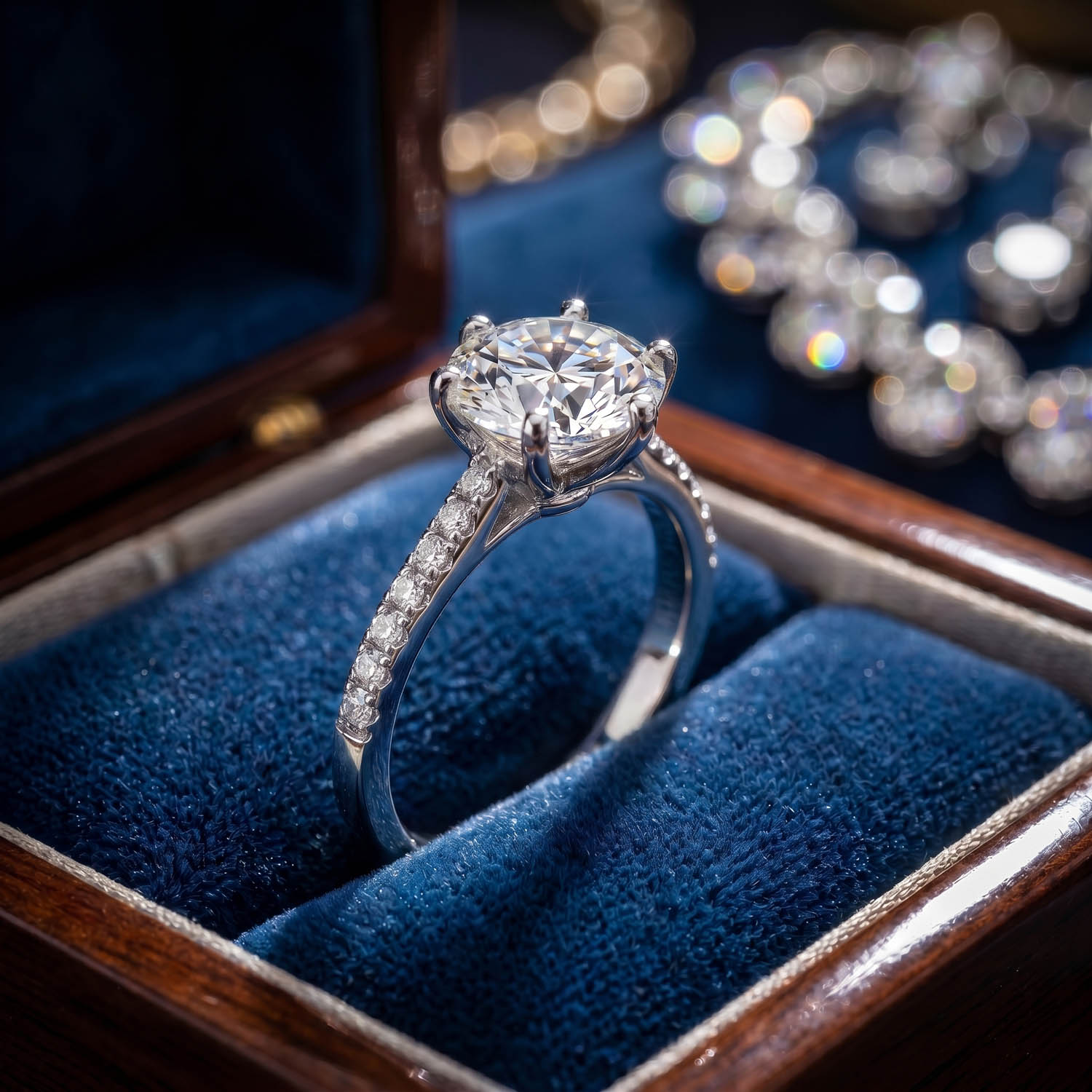 zertifiziert-moissanit-1-5ct-925-silber-solitair-ring Luxus-Solitair-Ring mit vier Krappen aus 925er Sterlingsilber, besetzt mit einem GRA-zertifizierten originalen 1.5ct Moissanit-Edelstein im Rundschliff.