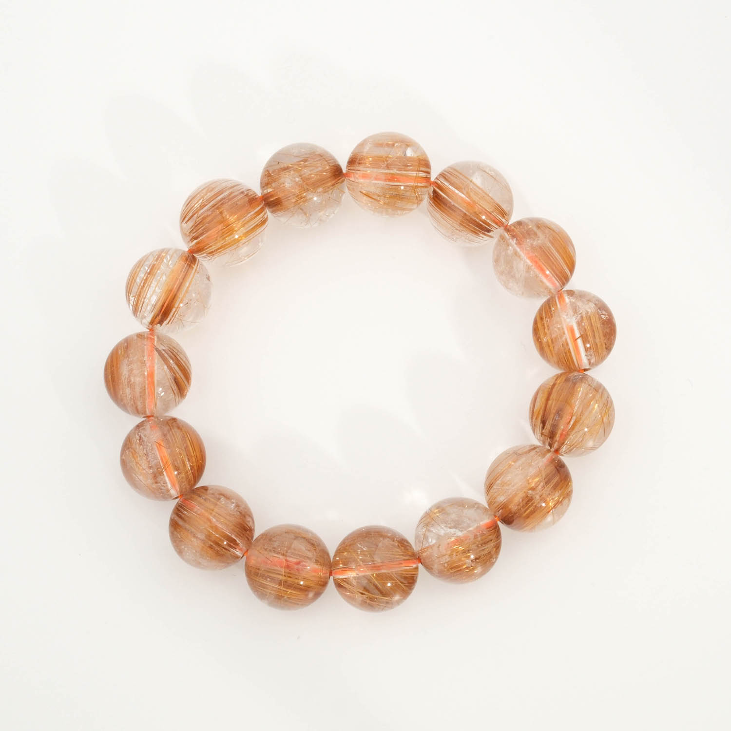سوار-يد-حجر-الكوارتز-الروتيل-الذهبي-النحاسي-الطبيعي-الأصلي-10A-VIP A luxury statement gemstone bracelet featuring original 14.54-14.56mm 10A+ VIP grade copper golden rutilated quartz round beads with certification.