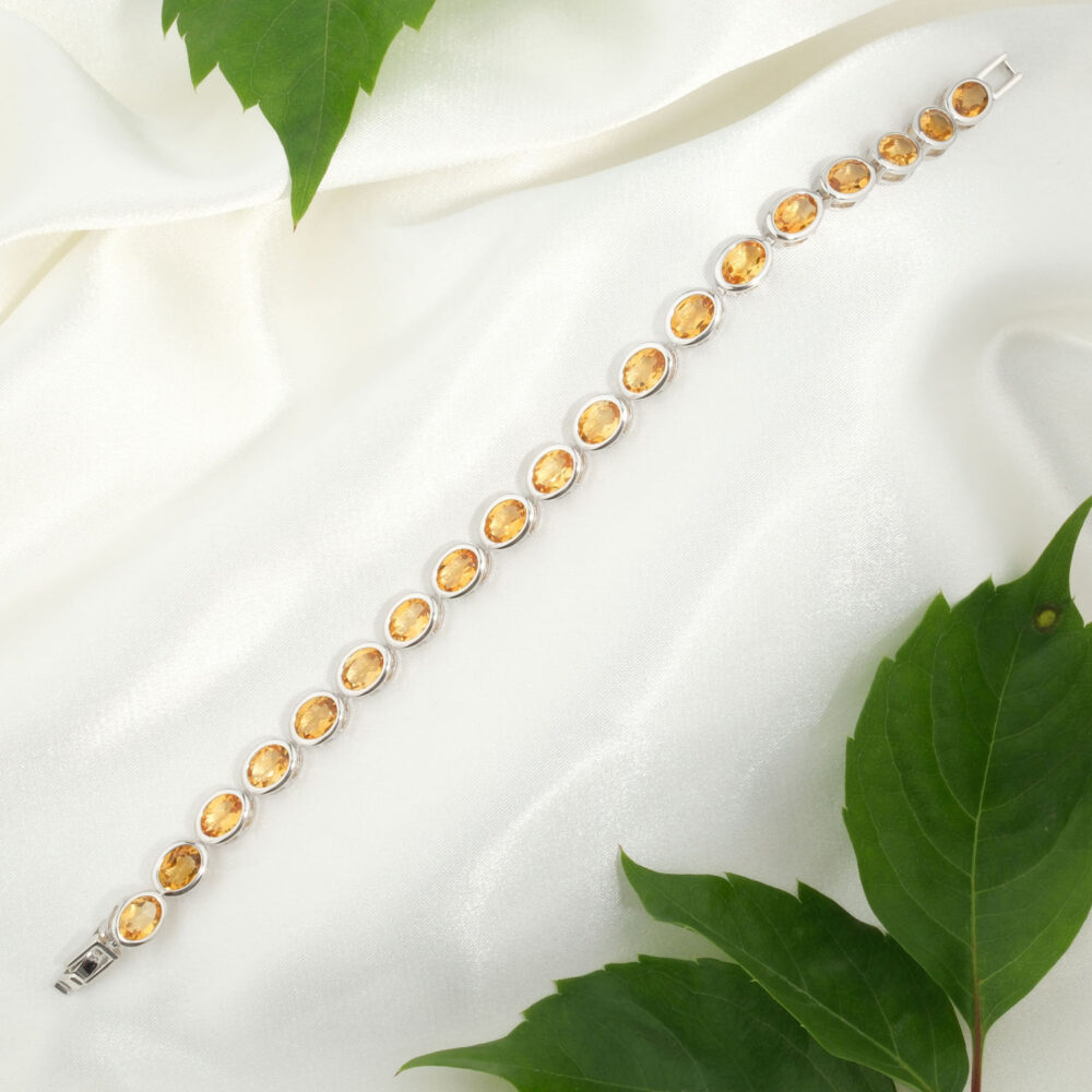 Orijinal 18 cm oval faset kesim sarı sitrin taşlı 925 ayar gümüş tasarım kadın su yolu bileklik.