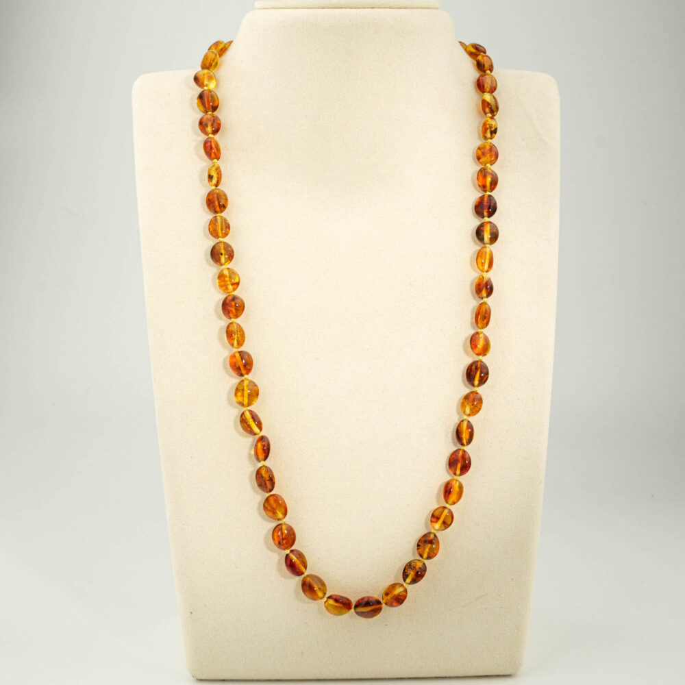 Genuine certified Baltic amber natural stone graduated glossy cognac olive bead adult necklace 55-60cm