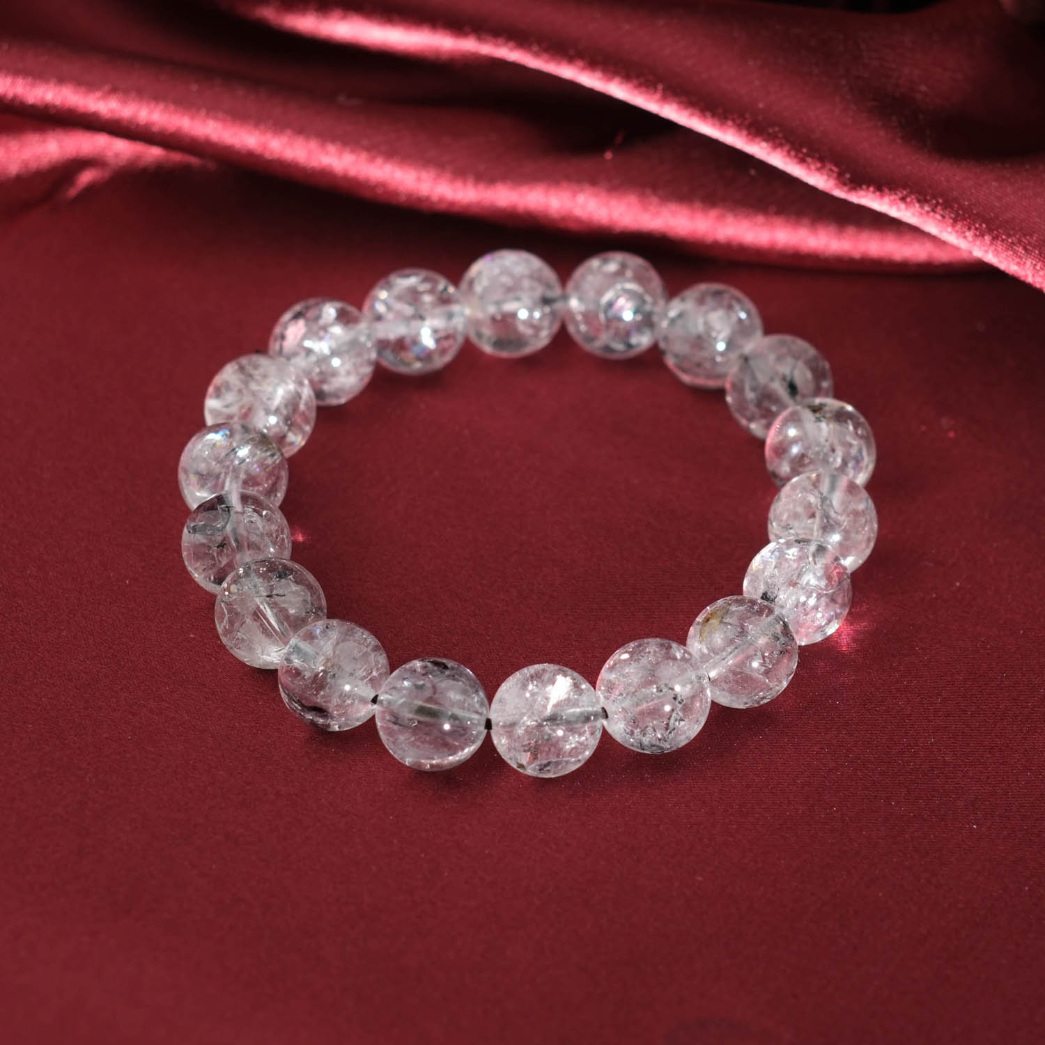 natural-herkimer-diamond-gemstone-beaded-bracelet-11-12mm Genuine natural Herkimer diamond clear quartz round beads unisex bracelet 11-12mm