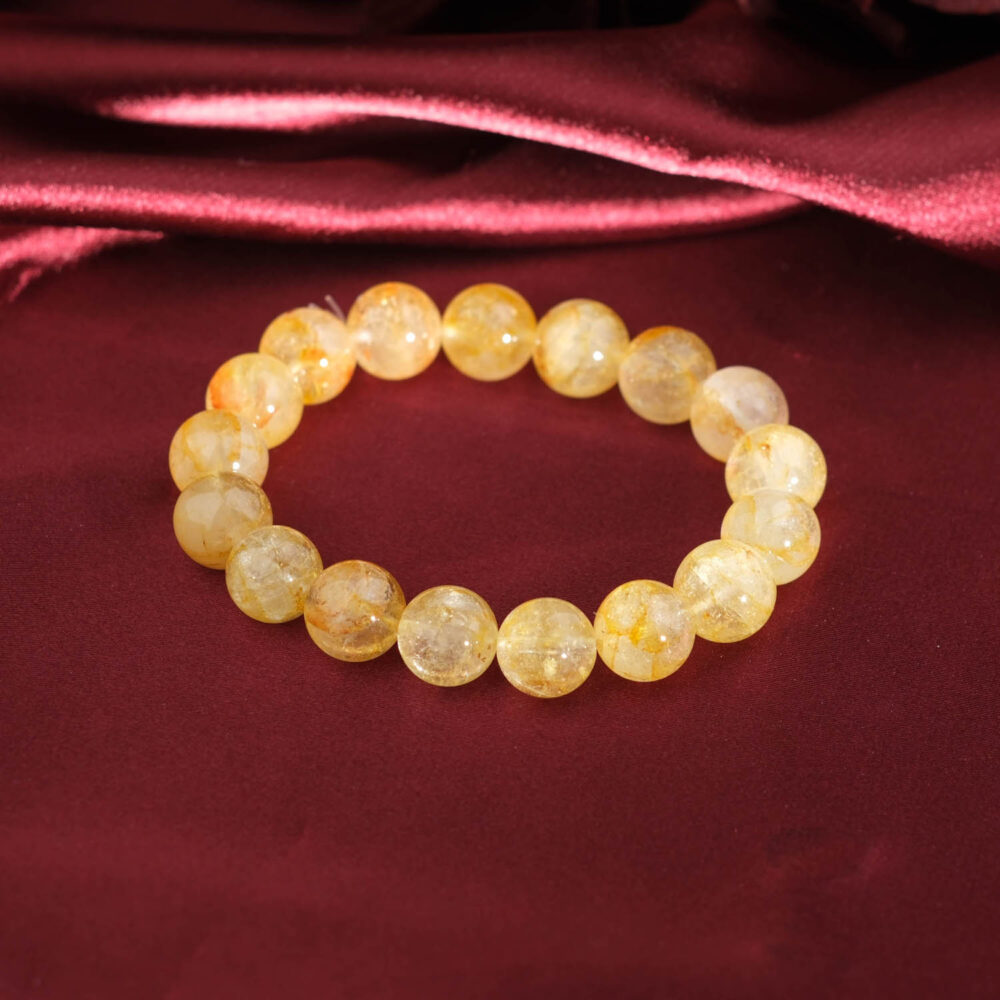Genuine natural yellow topaz round beads elastic unisex gemstone bracelet 12-13mm