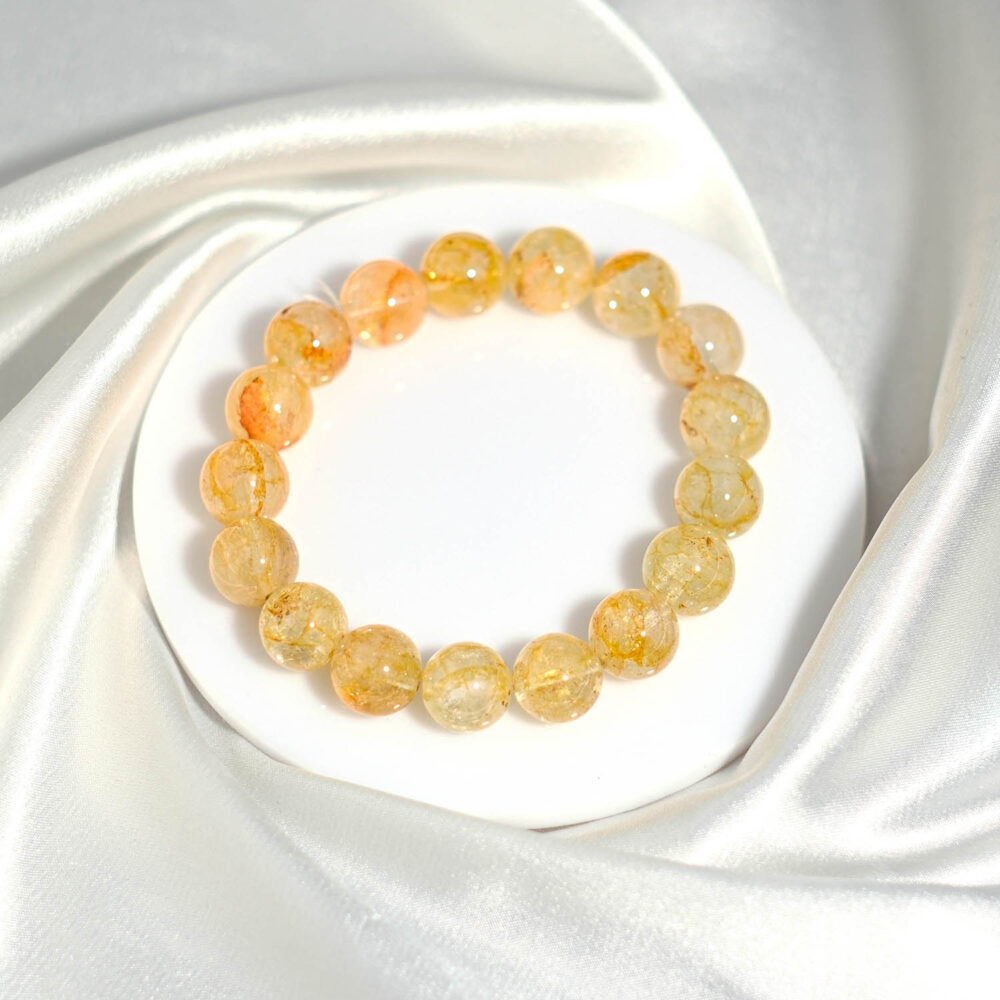 Orijinal doğal sarı topaz taşı dolgun küre habbe elastik unisex bileklik 12-13mm