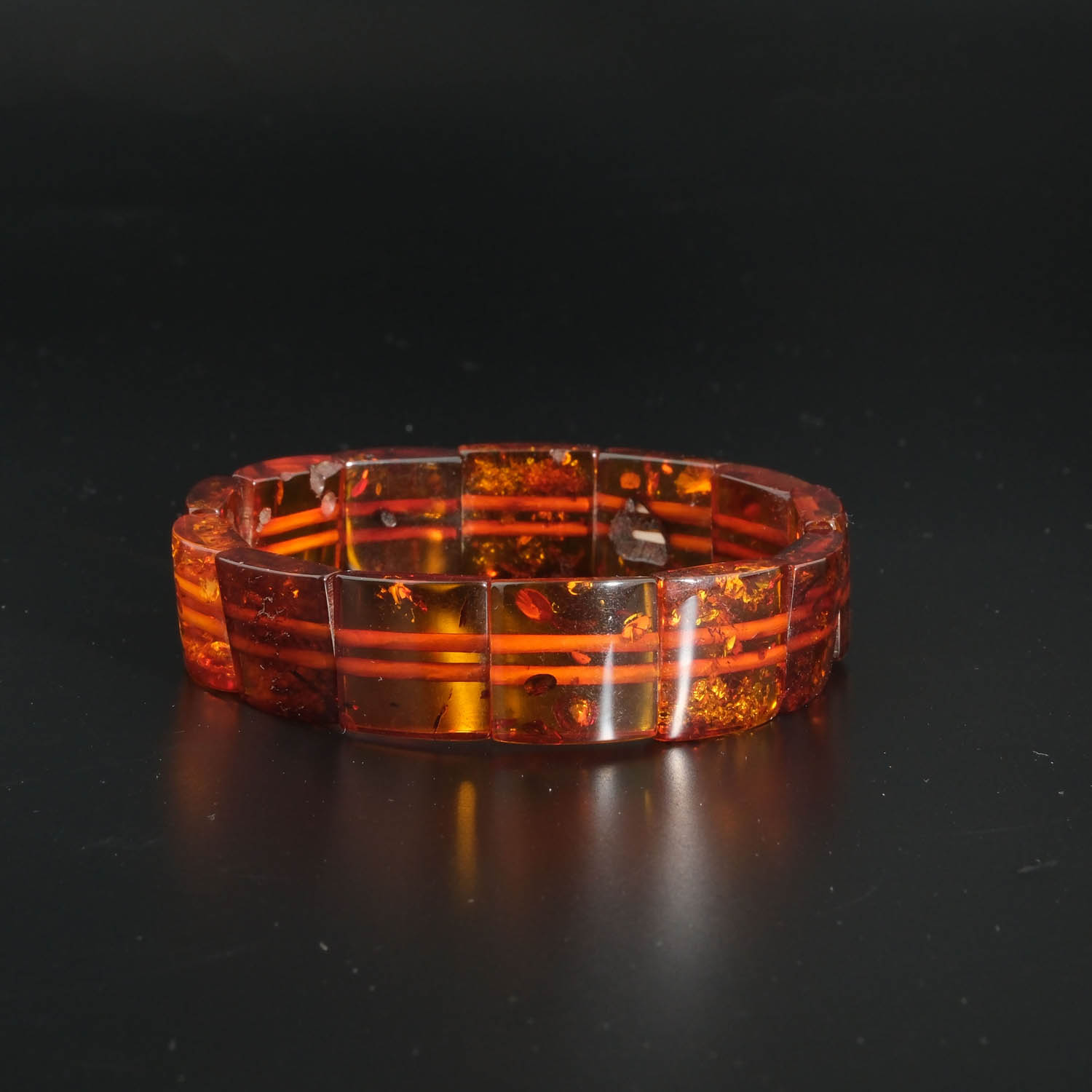 сертифицирана-унисекс-гривна-естествен-кехлибар-модел-ролекс Certified genuine natural cognac amber rolex link design stretch unisex bracelet 11.8g 17cm.